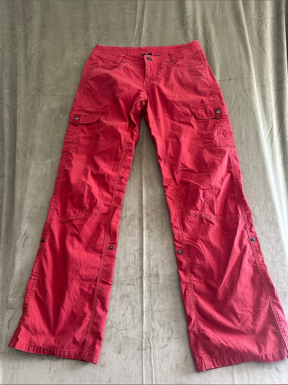 #971 Women's Red Cargo Utility Pants with Button Details